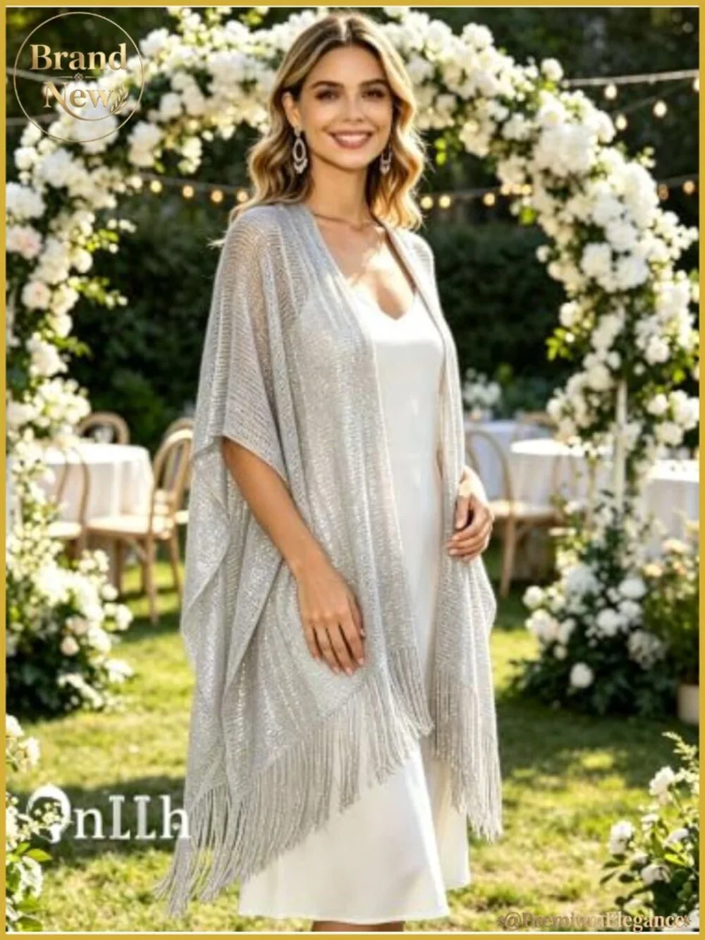 Metallic Fringe Pashmina Shawl Wrap Light Evening Wedding Scarf for Women